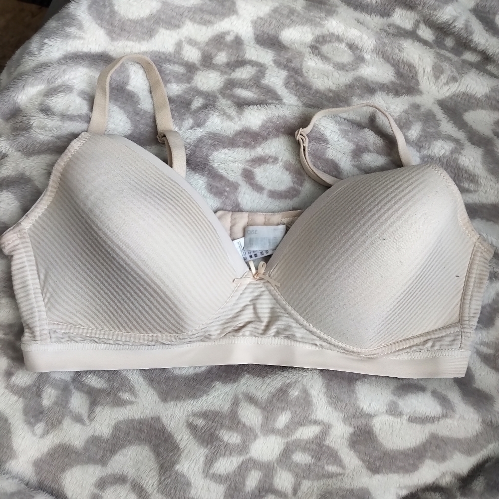 38D George wire free t-shirt soft cup striped beige bra bow